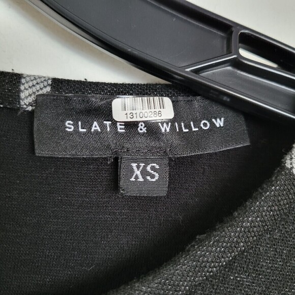 Slate & Willow Black Gray Plaid Stripe Long Sleeve Knit Mini Shift Dress Size XS - Picture 12 of 14